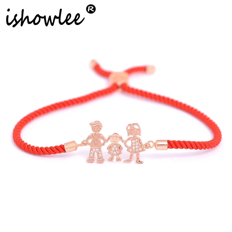 

ISHOWLEE Family of Love Bracelets for Lovers Cubic Zirconia CZ Red Thread Lucky Charm Bracelets New Rose Gold 585 Jewelry sla34