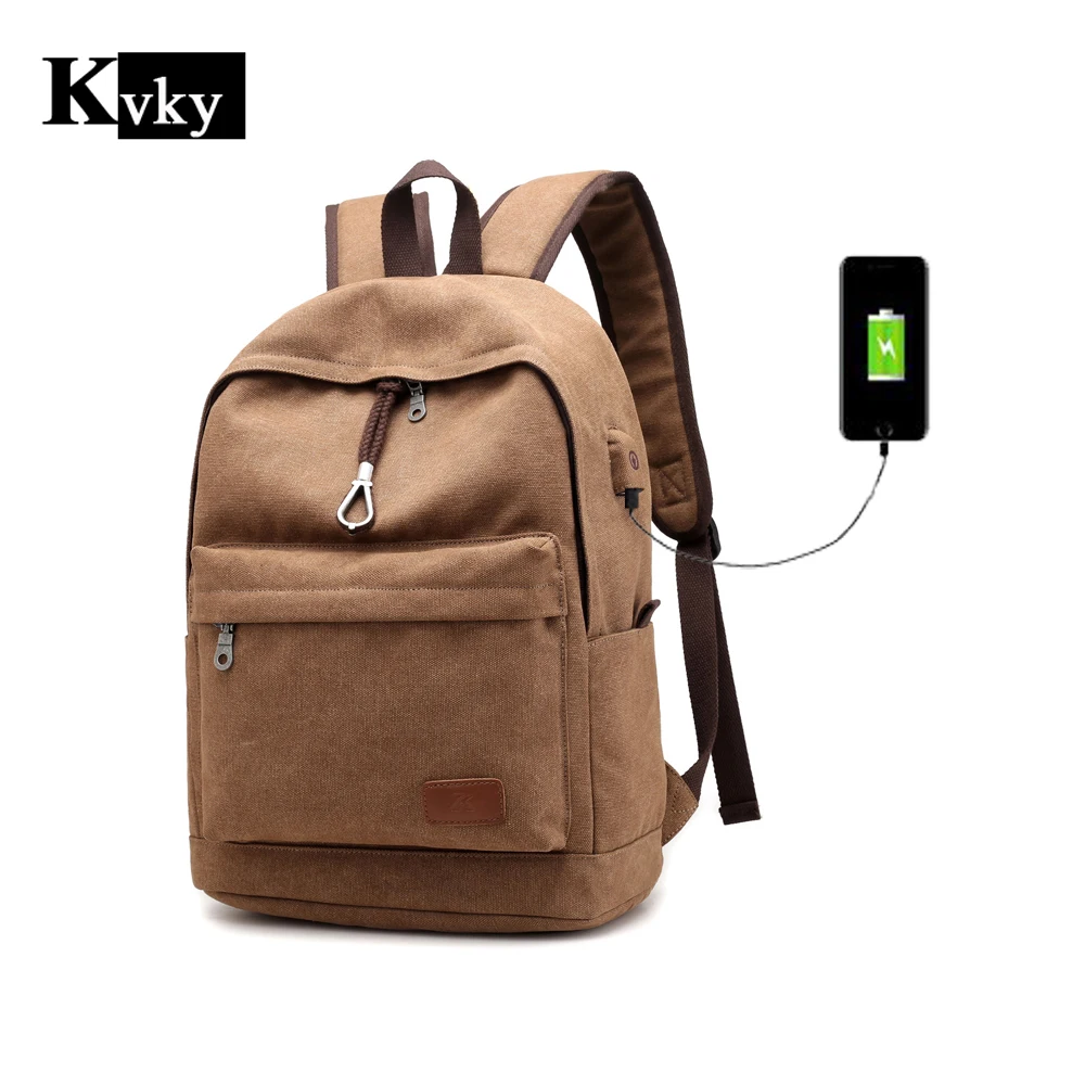 

USB Charging Men Canvas Rucksack College Student Schoolbag For Teenager Women Vintage Mochila Casual Backpack Travel Daypack
