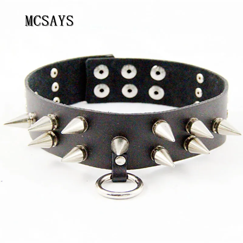 MCSAYS Rocker Punk Jewelry Stainless Steel Rivet and Loop 41cm Leather
