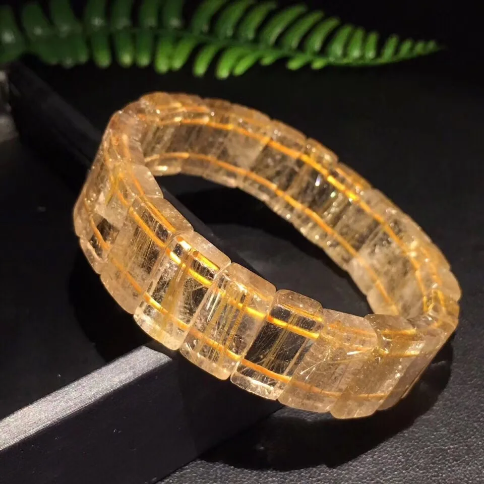 

Genuine Natural Rutilated Titanium Quartz Bracelet Woman Man Brazil 16.6x9.3mm Beads Crystal Lucky Wealthy Stone Bangle Jewelry