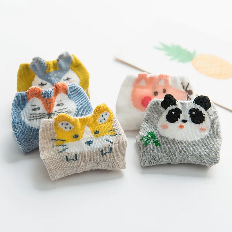 

2019 Spring Summer Kids Baby Mesh Socks Set 5pair Children Boys Girls Cotton Short Sock Cute Fox Rabbit Kids Fashion Socks