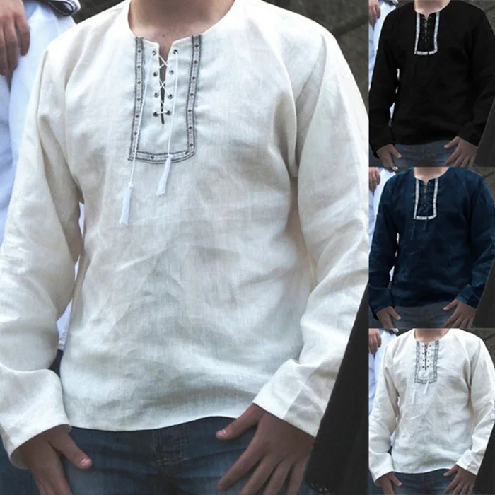 

Adult Men Medieval Knight Warrior Costume Tunic Clothing Norman Chevalier Braid Viking Pirate Saxon LARP Top Shirt For Men