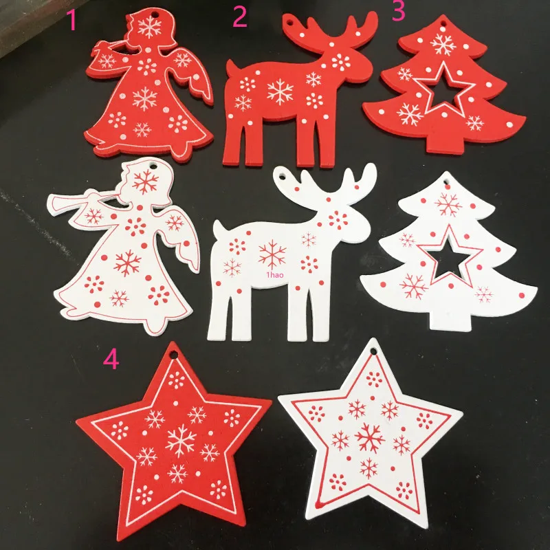 

10pcs New Year Natural Wood Christmas Tree Ornament Wooden Hanging Pendants Gifts Snow Elk Christmas Decorations For Home
