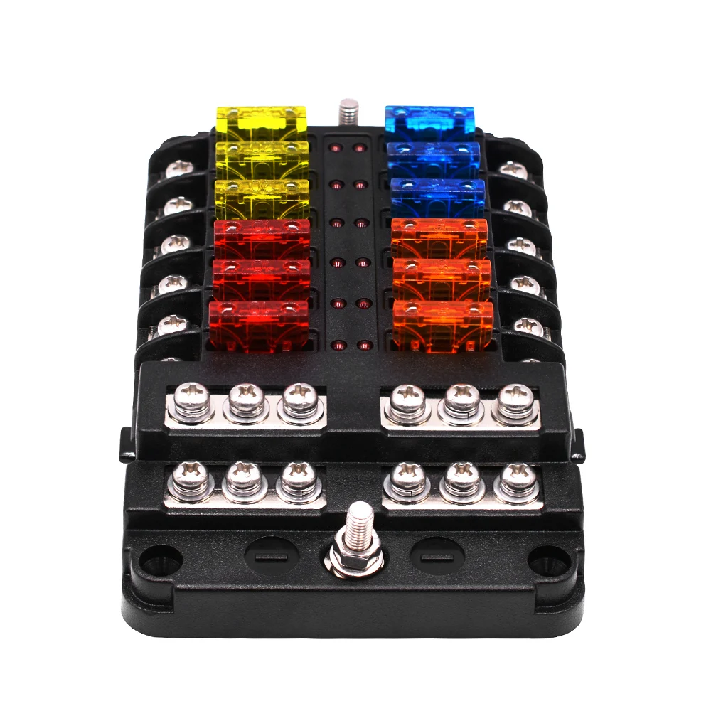 

Universal Car Blade Fuse Box Automotive Circuit Fuse Block Holder DC 32V 1-12 Way with LED Indicators