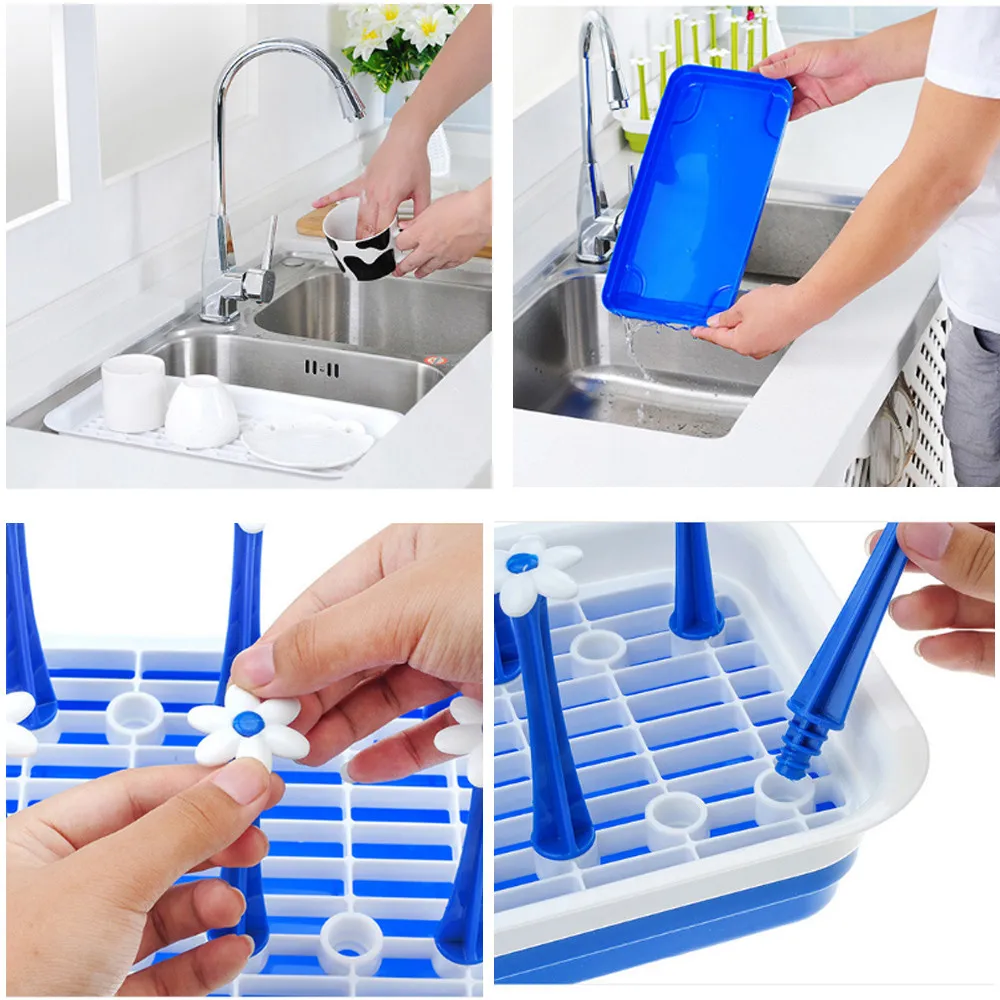 Practical Kitchen Detachable Drain Cup Mug Plate Storage Gadget Sink Holder Rack Washable PP
