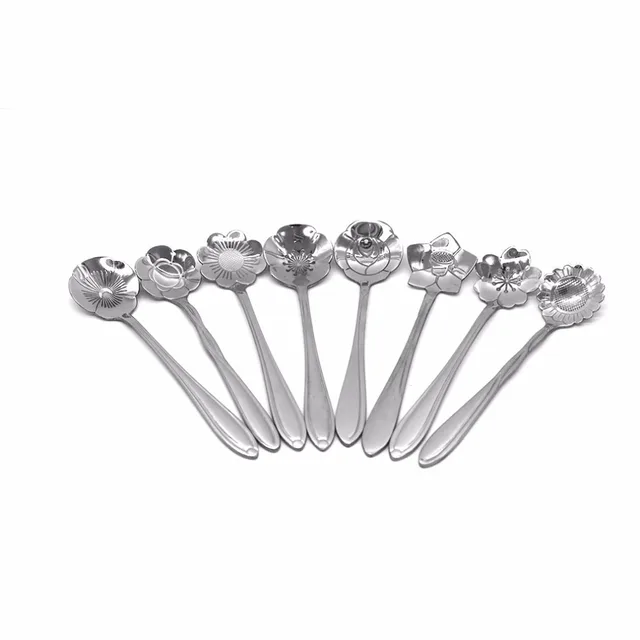 Special Offers 8 Piece a Set Goldbaking Stainless Steel Coffee Scoop Flower Shape Dessert Scoops Kitchen Dessert Tool