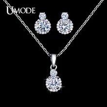 UMODE Wholesale 1 Pair Fashion Stud Earrings 1pcs Link Chain Pendant Necklace AAA CZ Jewelry Sets