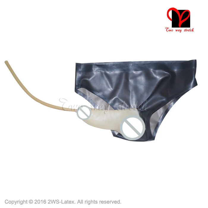Sexy Latex underwear Penis Sheath piss tube Rubber briefs Condom panty pants cock Shorts tong bottom underpanty plus size KZ-093