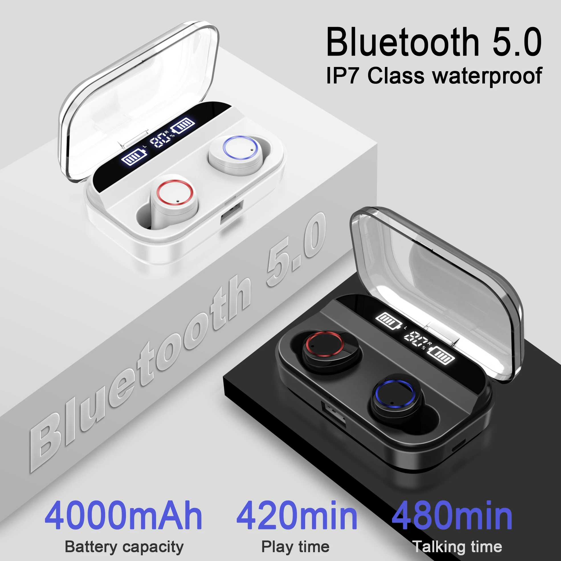 4000 мАч TWS беспроводные наушники Bluetooth 5 0 с дисплеем питания сенсорным управлением
