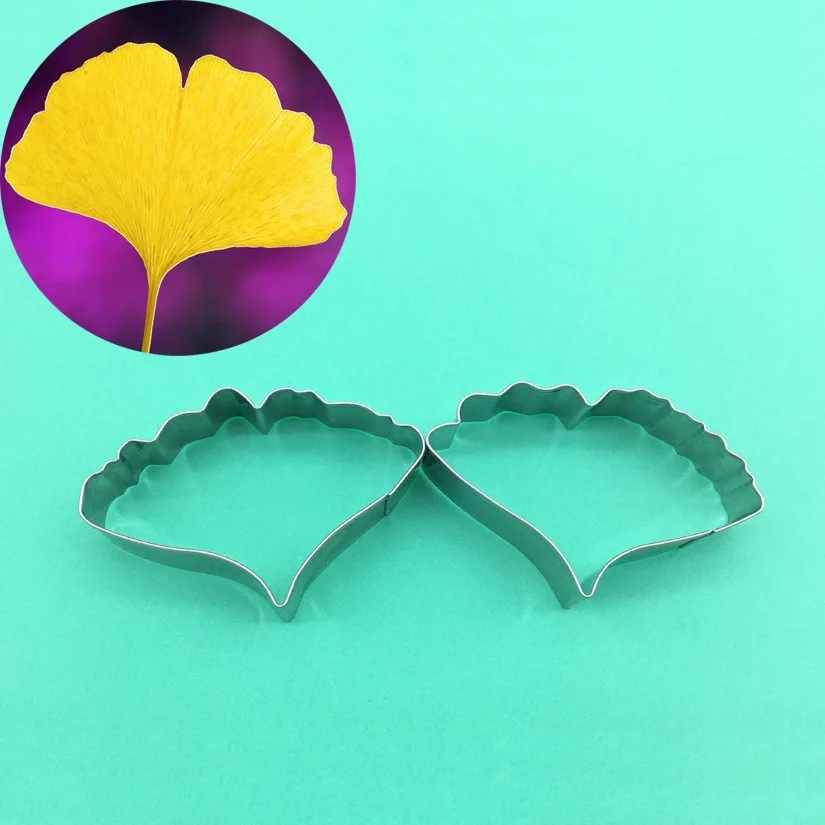 2 pcs/set Ginkgo Biloba Leaf Cutters Set, Stainless Steel Fondant Cake