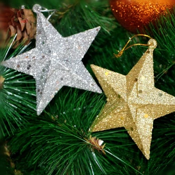 

Stereoscopic Red/Silvery/Golden Stars Kindergarten Christmas Party Decor Xmas Tree Pendants Hanging Ornaments 3 pcs/lot Adornos
