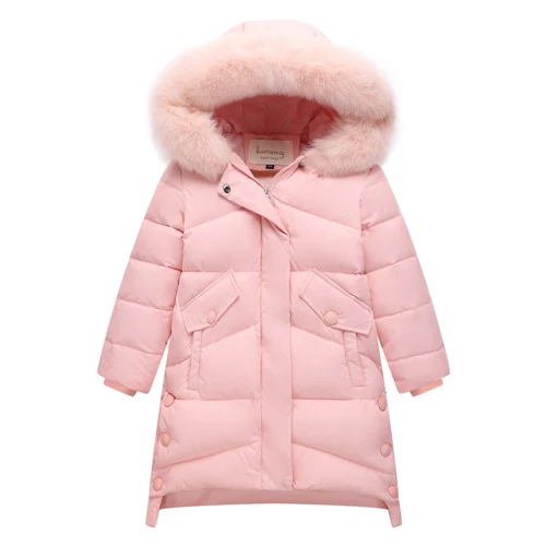 Лидер продаж года; зимние куртки-пуховики для девочек модное пальто с буквами и меховым воротником для девочек теплая куртка с капюшоном для девочек детская одежда - Цвет: girls winter coat