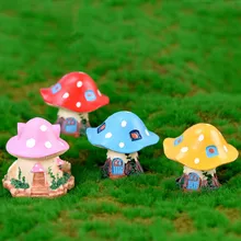 1Pc Garden Mini Mushroom House Micro Figurine Resin Craft Decorative Ornament Tiny Fairy World Bonsai Decoration 