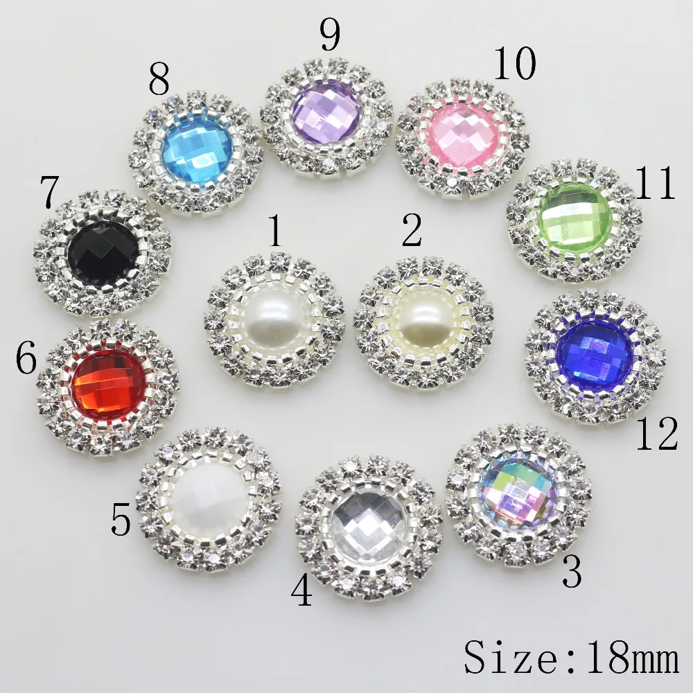 

High quality 2017 New 18mm lvory pearl button silver metal Rhinestone Acrylic button DIY apparel Invitation Wedding Decoration