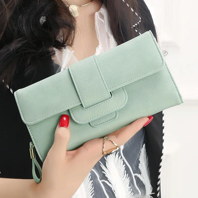 Online Nueva llegada de las mujeres monedero estilo largo moda gran capacidad carteras fresco estudiantes cremallera monedero de múltiples funciones del cerrojo