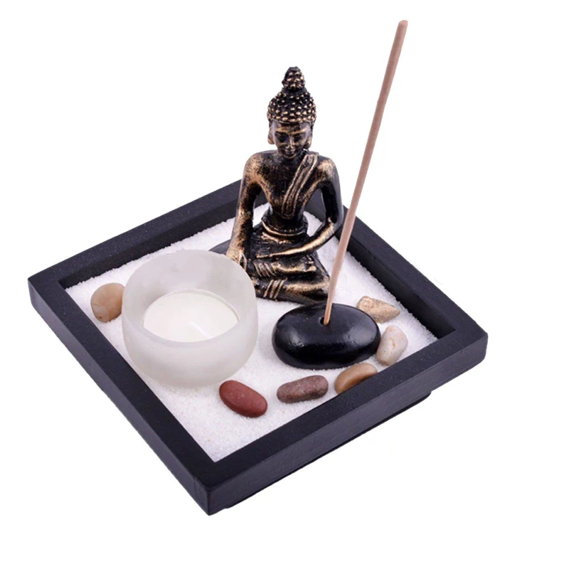 JX-LCLYL Zen Garden Sand Kit Relax Spiritural Meditation Decor Buddha Tealight Holder