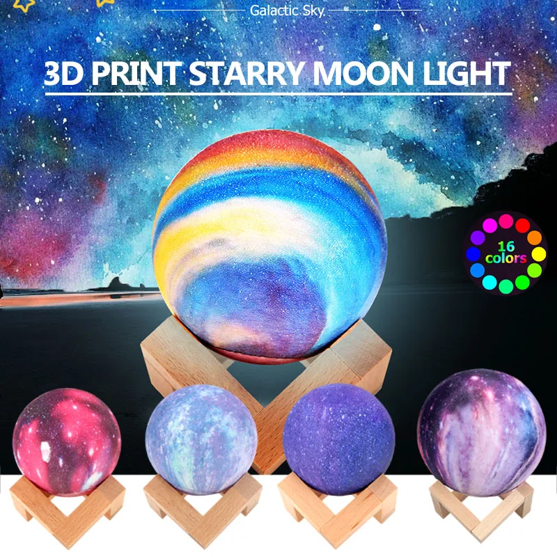 

16 Colors 3D Print LED Moon Lamp Touch Remote Control Bedroom Night Light Rainbow Home Decor Creative Gift 8/15cm