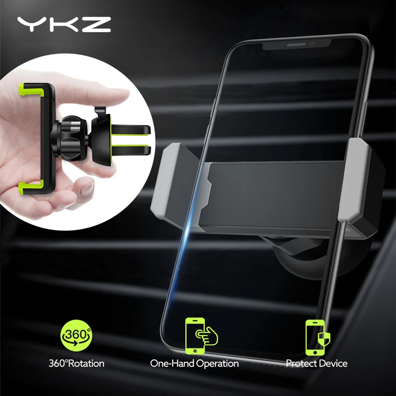 Автомобильный держатель для телефона iPhone X XS Max 8 7 SE YKZ 360 градусов, держатель для мобильного телефона на вентиляционное отверстие, автомобильный держатель, подставка для телефона в автомобиле, поддержка 3,5-6 дюймов