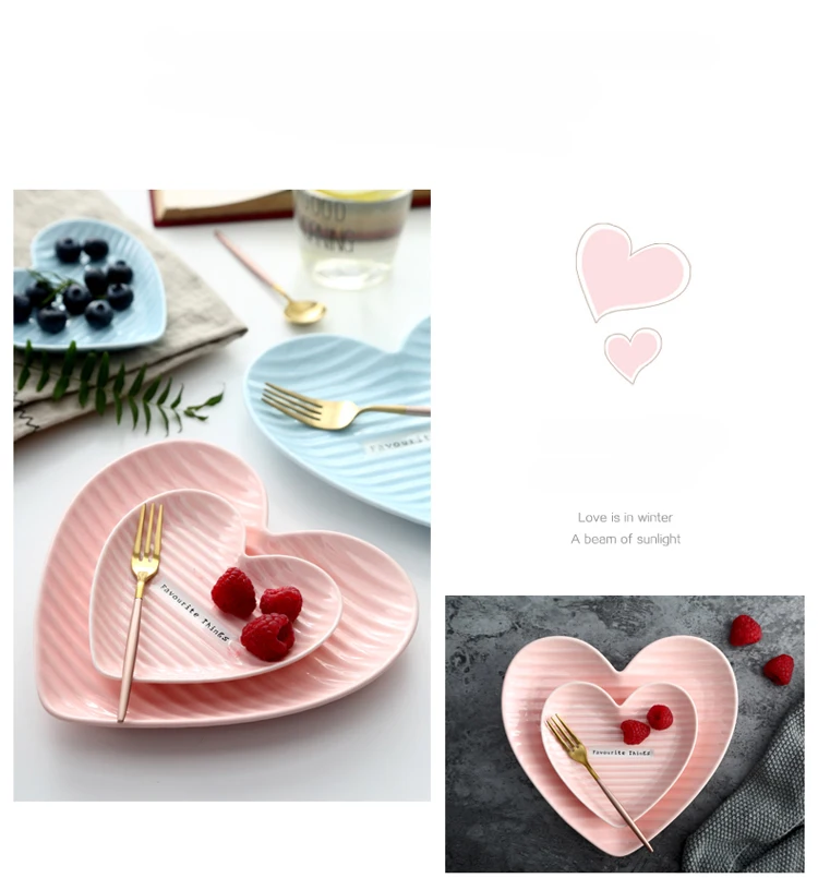 Тарелка в форме сердца, розовый керамический диск, романтическое блюдо для торта, десертное блюдо, индивидуальная тарелка для фруктов, бытовая