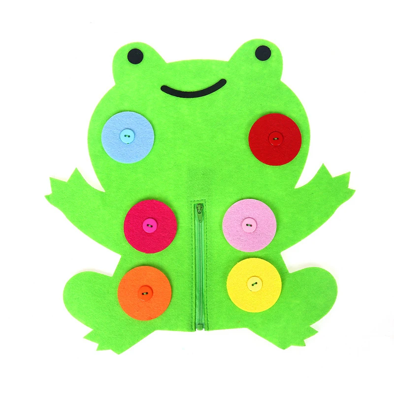 

Baby Early Learning Manual Diy Zipper Button Weave Cloth Toys Cartoon Animal Frog Montessori Educational Aids Math Toys