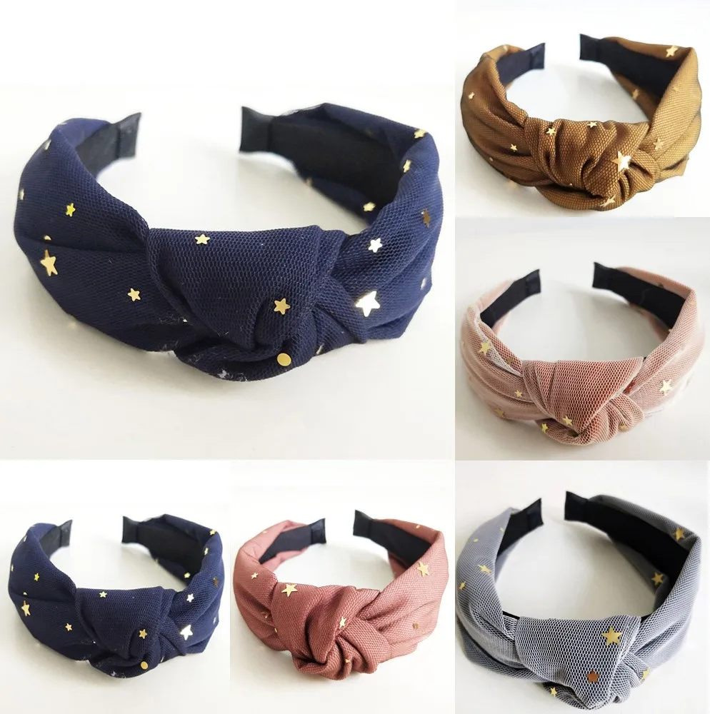 

Fashion Women Knot Hairbands Girl Star Mesh Wide Hair Band Elastic Headbands For Face Washing Ladies 1PC Accessories 2019