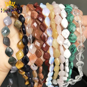 

10x13mm Natural Faceted Agates Malachite Turquoises Stone Beads Rhombus Shape Loose Spacer Beads For Jewelry Making DIY Bracelet