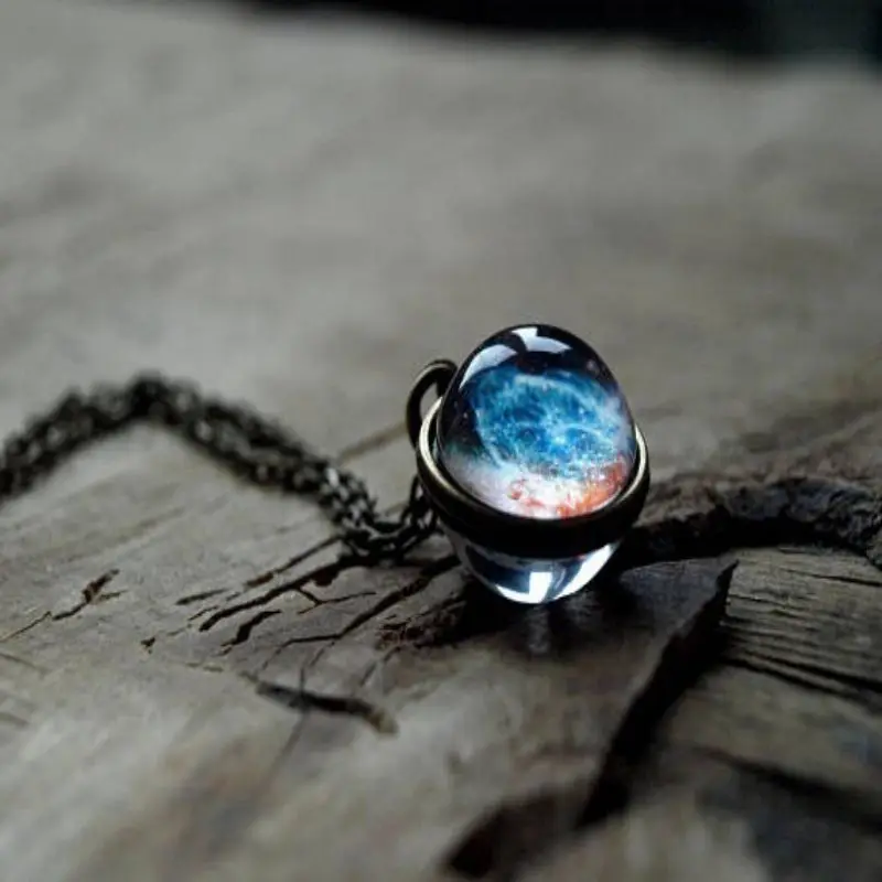 

Romantic Starry Sky Pendant Valentine's Day Universe Necklace Gifts Double-sided Transparent Glass Ball Pendant Birthday Gifts