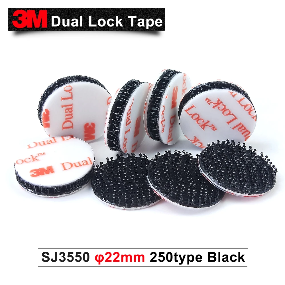 

22mm circle die cut 3M Dual Lock SJ3550 Black Reclosable Fastener adhesive tape, Type 250, 30pcs/lot