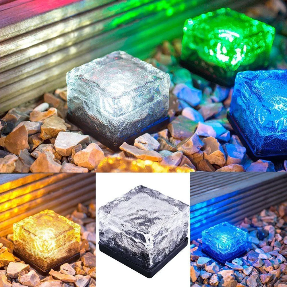 Solar Power LED Light Outdoor Waterproof Ground Crystal Glass Ice Brick Lawn Yard Deck Road Path