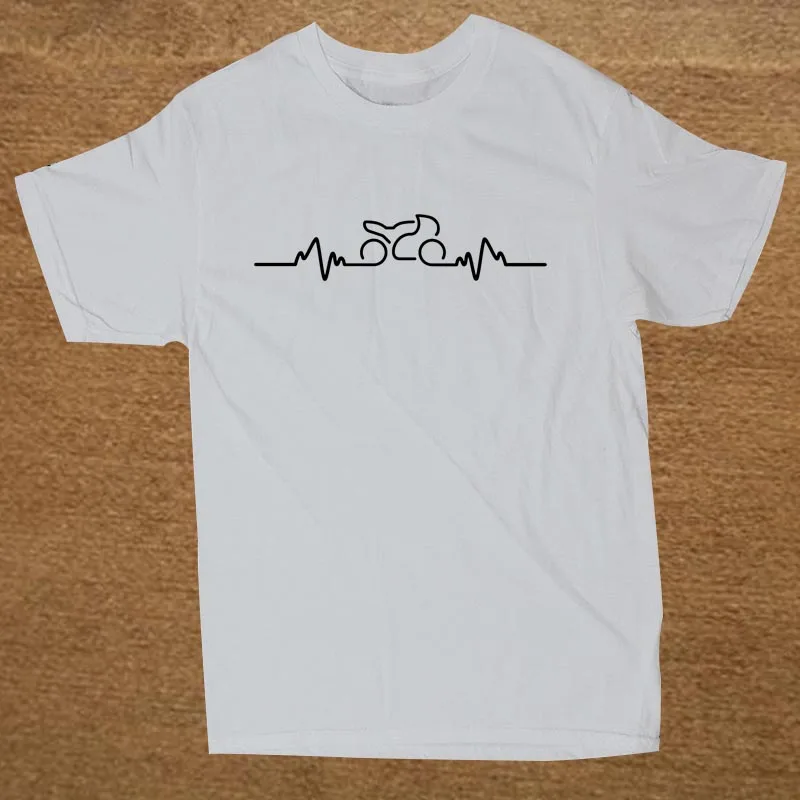 WHITE Двигатель Heart Beat Pulse супермотоцикл заказ забавная футболка для мужчин хлопок короткий рукав футболки - Цвет: WHITE