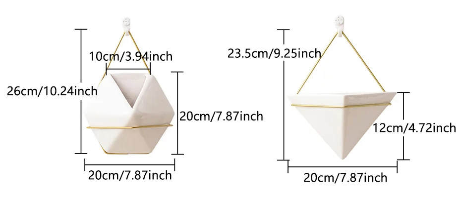 Шестигранная подвесная корзина, скандинавский геометрический белый керамический настенный цветочный горшок, гидропоника, семейное растение, украшение для дома в горшках