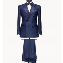 Стиль Для мужчин костюмы Темно-синие Жених костюмы двубортный костюм нагрудные Жених Смокинги для женихов Для мужчин для свадьбы и выпускного Для мужчин костюмы,(куртка+ Штаны