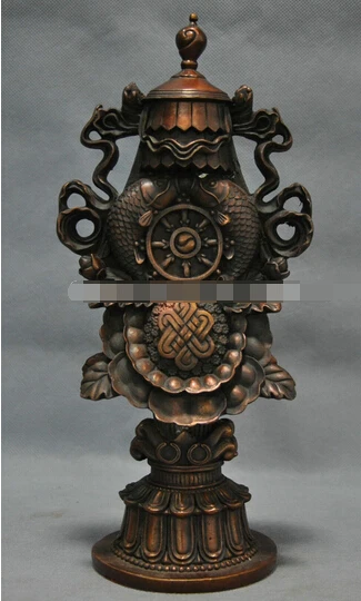 

B0601 42511'' China Tibet Auspicious Symbol Amulet Talisman Carve Double Fish statue