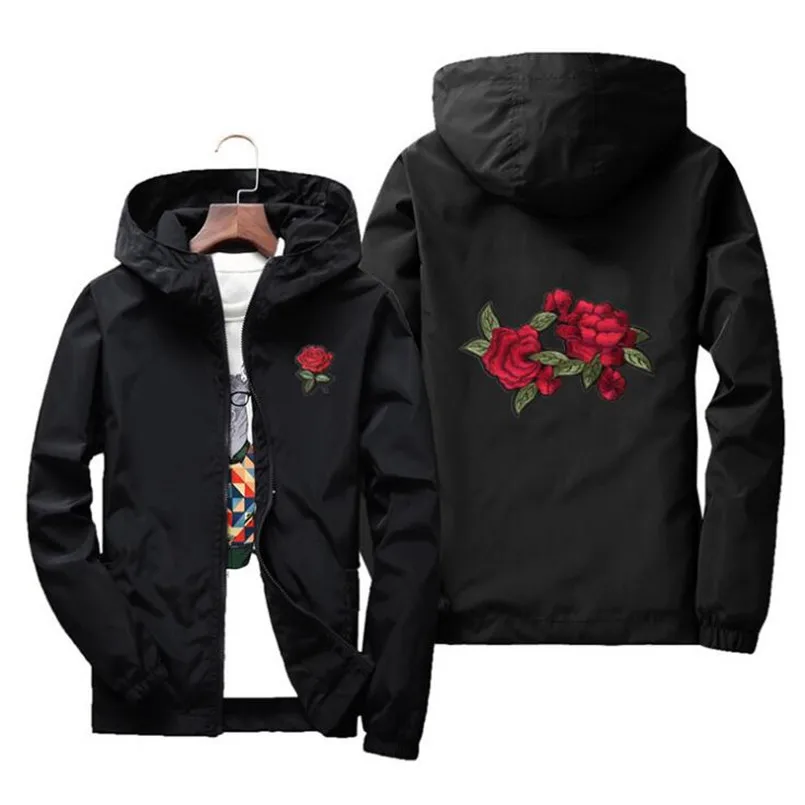 Для мужчин wo хип хоп Slim Fit Куртка Ветровка Роза пилот куртка Бомбер пальто мужские