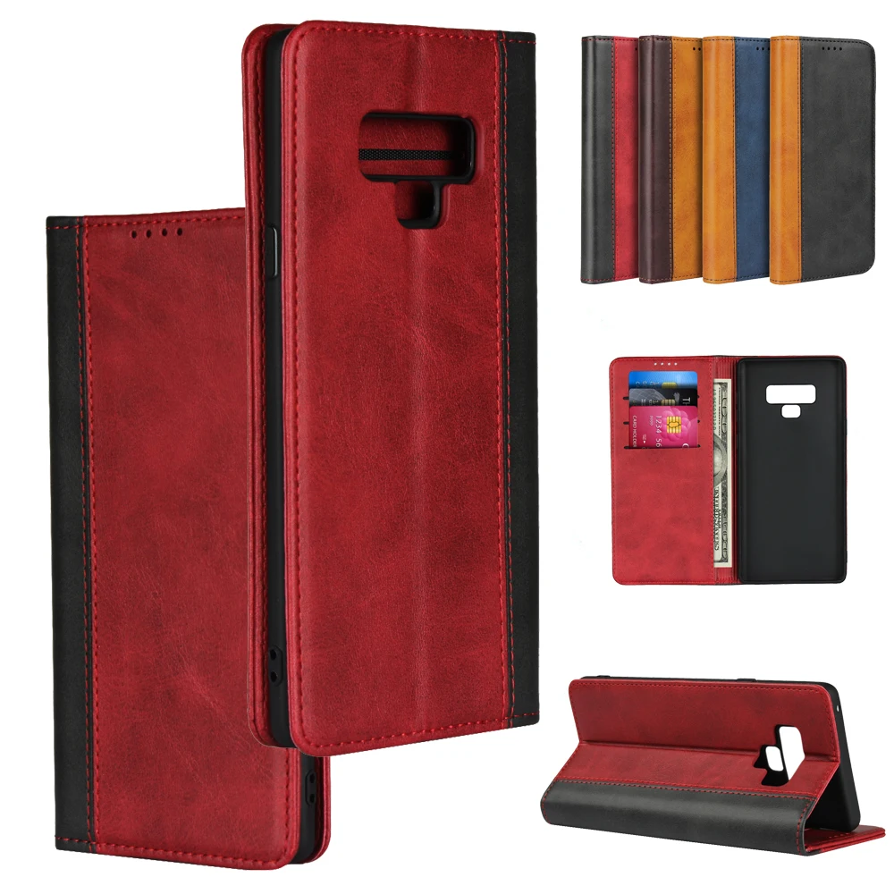 

LUCKBUY For Samsung Note 9 Color Matching Calf Grain Leather Flip Cover for Samsung Galaxy Note 9 luxury Magnetic Wallet Cover