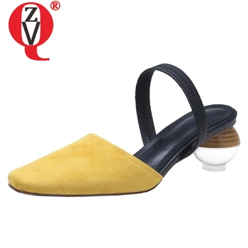 

ZVQ shoes woman 2019 summer new fashion sexy high strange style kid suede woman sandals outside square toe slip-on ladies shoes