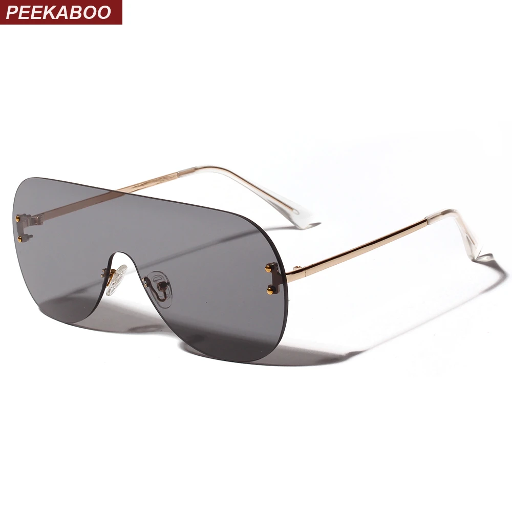 black cat eye sunglasses Peekaboo one piece sunglasses women clear color 2019 summer fashion rimless sun glasses for men oversize metal uv400 red orange purple sunglasses