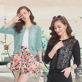 

Women's summer & spring hollow lace cardigan elegant laides embroidery lace floral knit outwear
