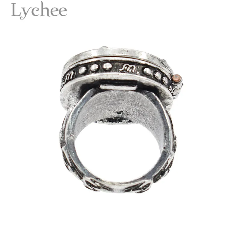 Lychee Vintage Alloy Magic Pentagram Star Unisex Ring Open Cover Antique Silver Color Ring Retro Jewelry for Men Women