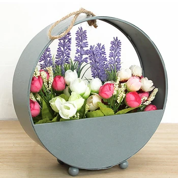 

New Nordic Wrought Iron Wall Hanging Floral Basket Round Flower Pot Wall Mount Wrought Iron Round Wall Hanging