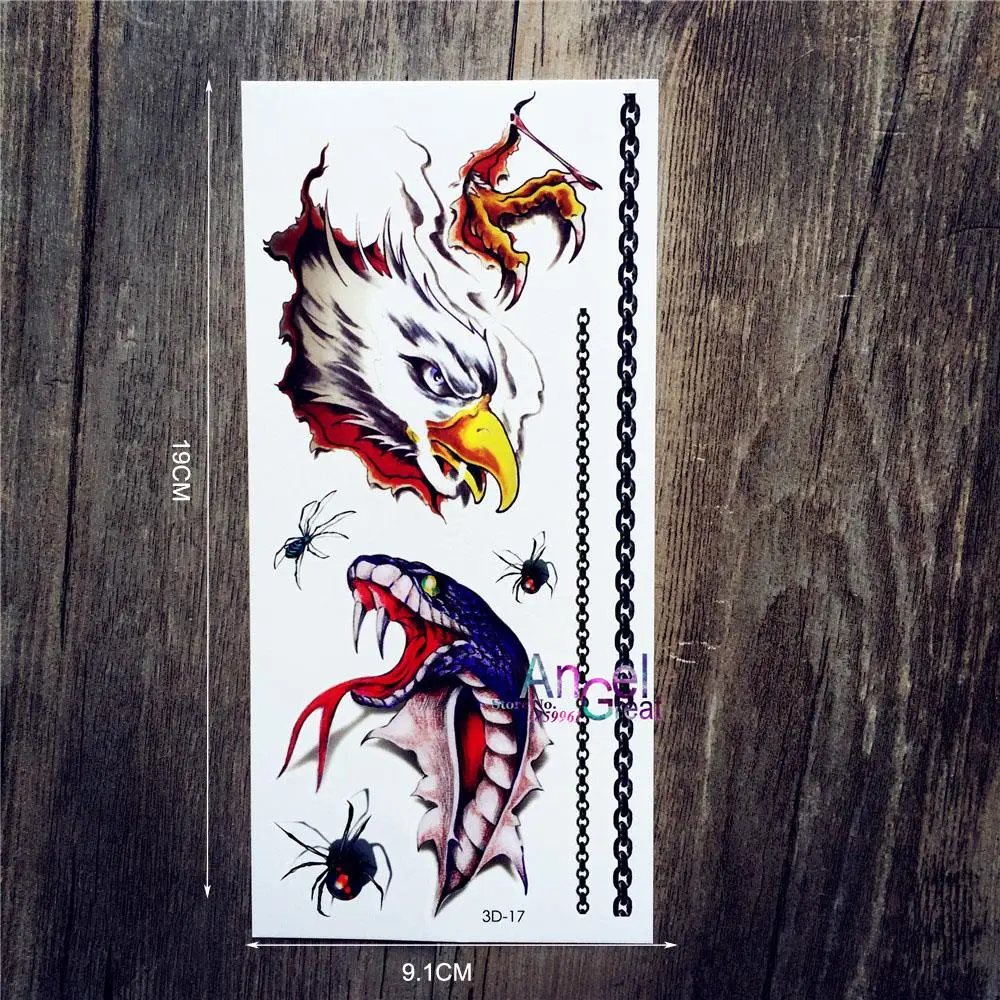 3D Keren Pria Body Art Tattoo Stiker A3D 17 3D Elang Paw Elang Ular