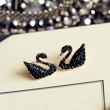 Moda Dulce Lindo Cisne Negro Pendientes Cúbicos Circón Stud Muchacha de Los Pendientes de oro Rosa plateado Joyería de Las Mujeres