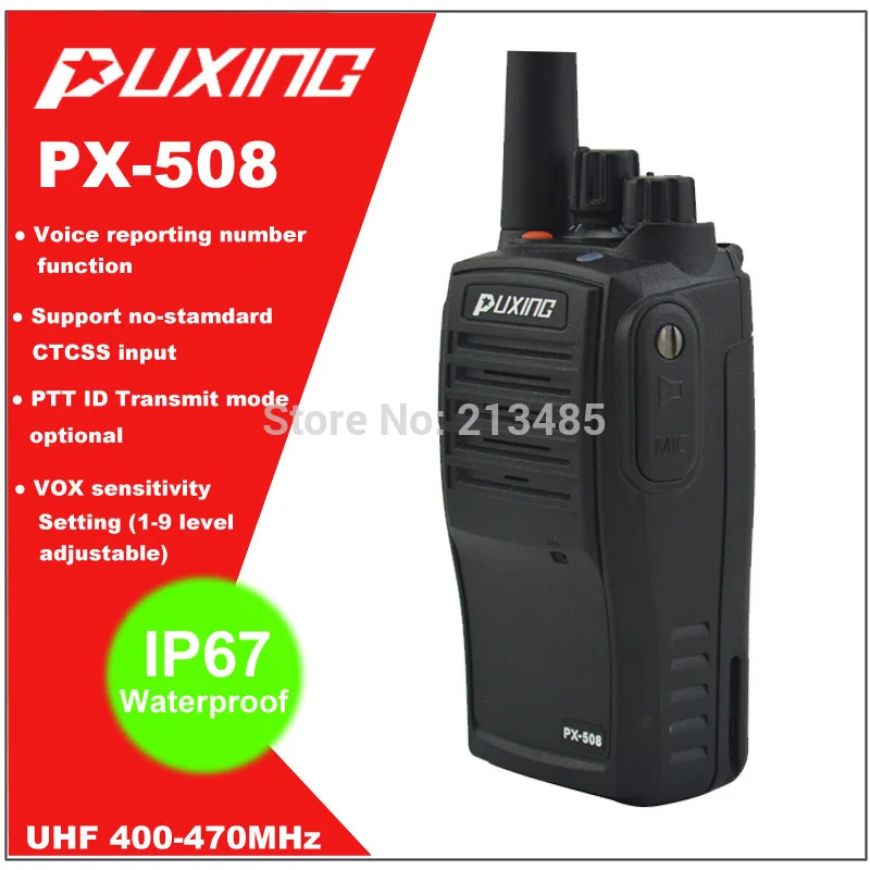 IP67 Водонепроницаемый Двухканальные рации пыли Радио Puxing px-508 UHF 400-470 мГц Портативный двусторонней Радио FM трансивер