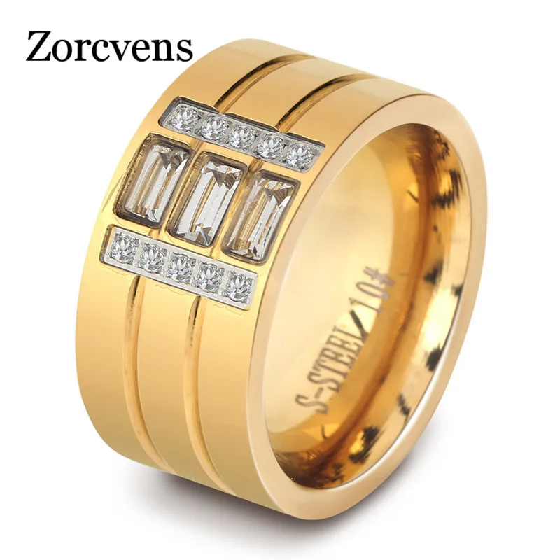 Modyle Fashion Rings For Women White Zircon Gold Color Stainless Steel Wedding Engagement Rings For Men