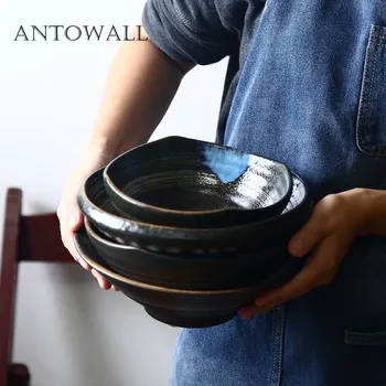 

ANTOWALL Japanese-style large ceramic tableware ramen soup bowl household square bowl under glaze porcelain dinnerware