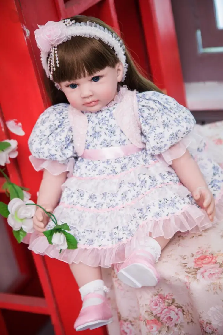 

blue eyes girl reborn doll simulation princess Bonecas real bebe reborn menina 3/4 silicone 61cm children gift toys with dress