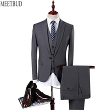 MEETBUD Brand men suit for wedding business casual slim fit party blue gray wine red black
