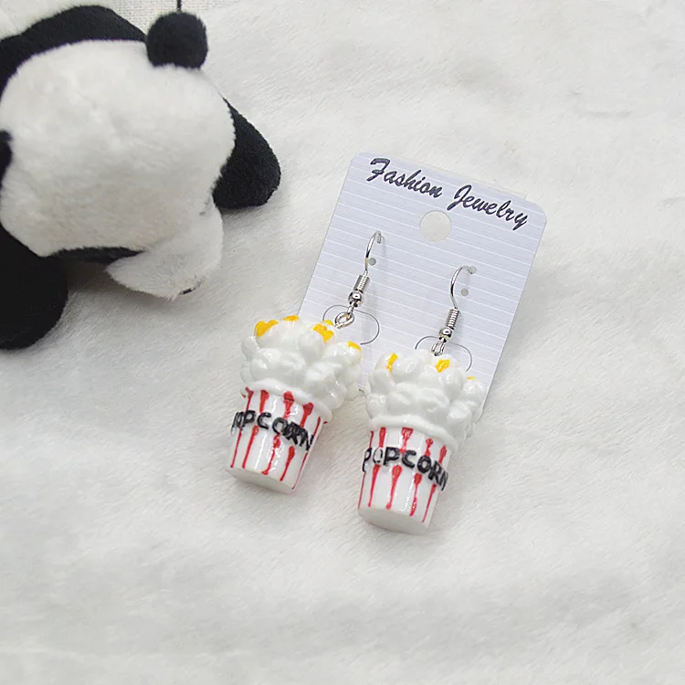 Cute Korean Style Resign Cartoon Popcorn Dangle Earrings Funny Creative Foods Earring for Women Girls Brincos Ear D