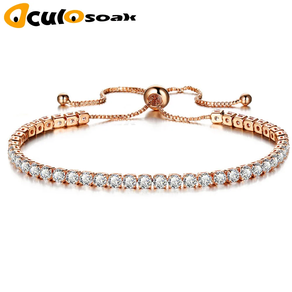 

Fashion Woman Charm Bracelet 2019 Luxury sparkling crystal push-pull ladies gold full single row jewelry Bracelets for women