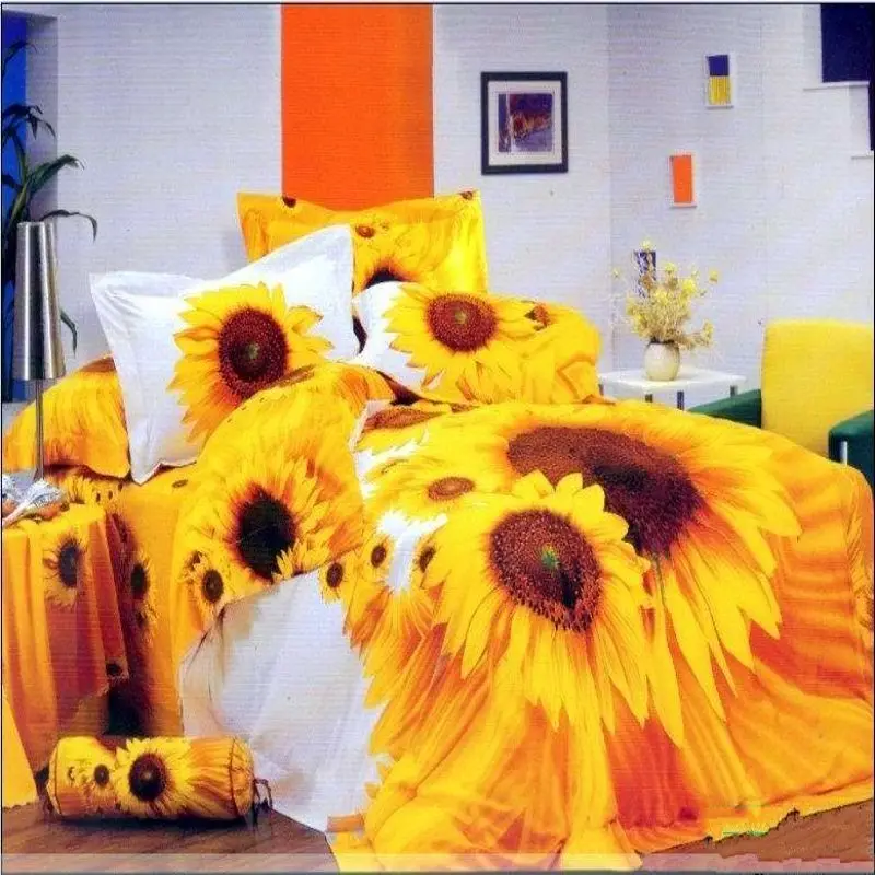 3D Yellow sunflower bedding sets luxury 4pcs flowers comforter/duvet